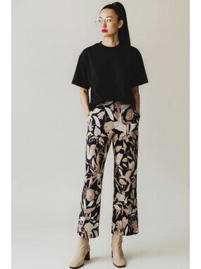 Anthropologie Jo Faulkner Colette Cropped Wide Leg Floral Pants NWOT Size 27